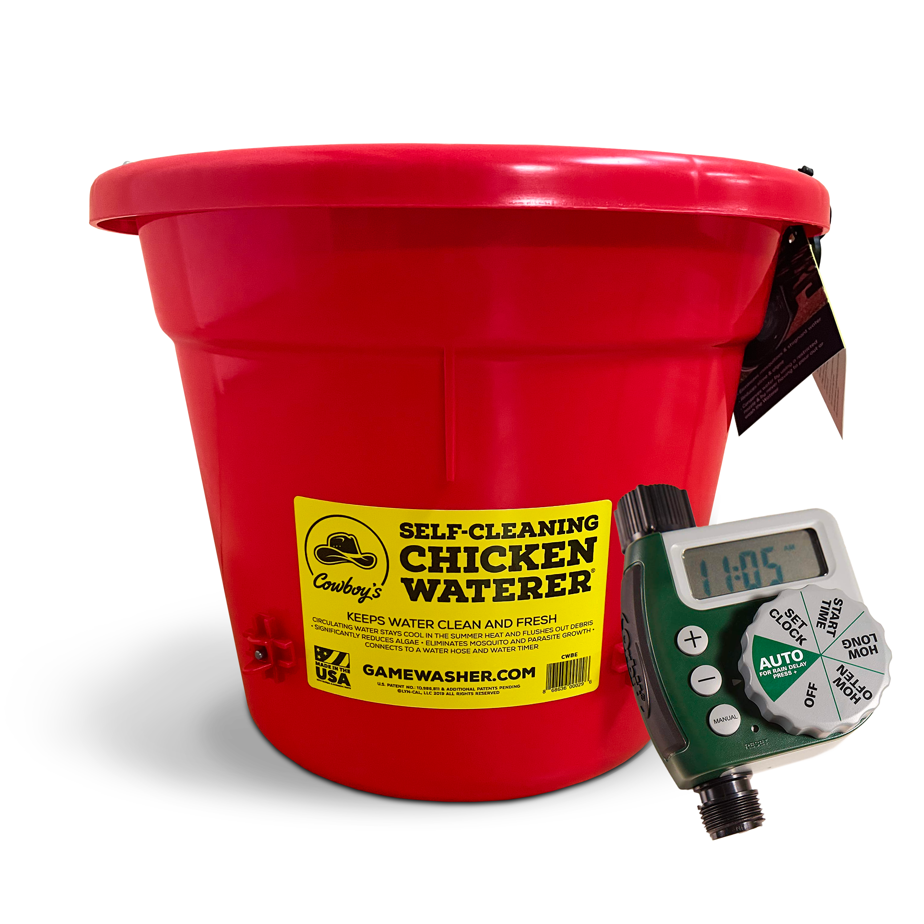 Self-Cleaning Chicken Waterer with Timer - Cowboy's Game Washer